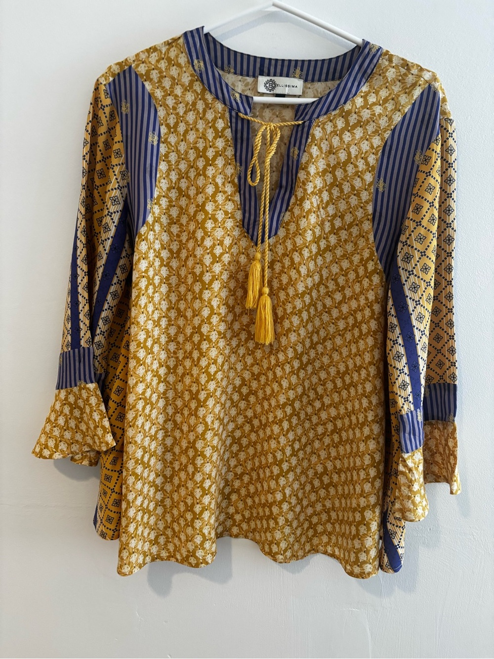 Bellissima boho blouse Tunic Top in Yellow and Blue